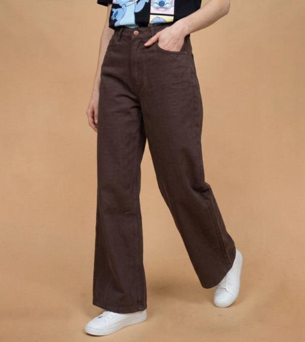 أر آند بي  بناطيل جينز - بني  Wide Leg Jeans