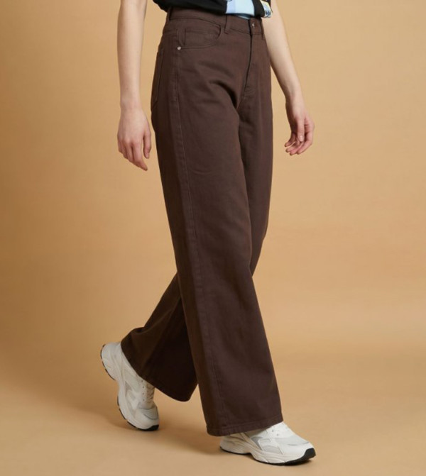 أر آند بي  بناطيل جينز - بني  Wide Leg Jeans