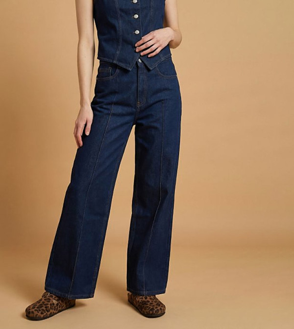 أر آند بي  بناطيل جينز - أزرق Wide Leg Jeans