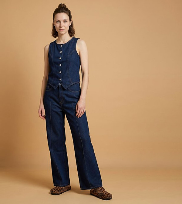 أر آند بي  بناطيل جينز - أزرق Wide Leg Jeans