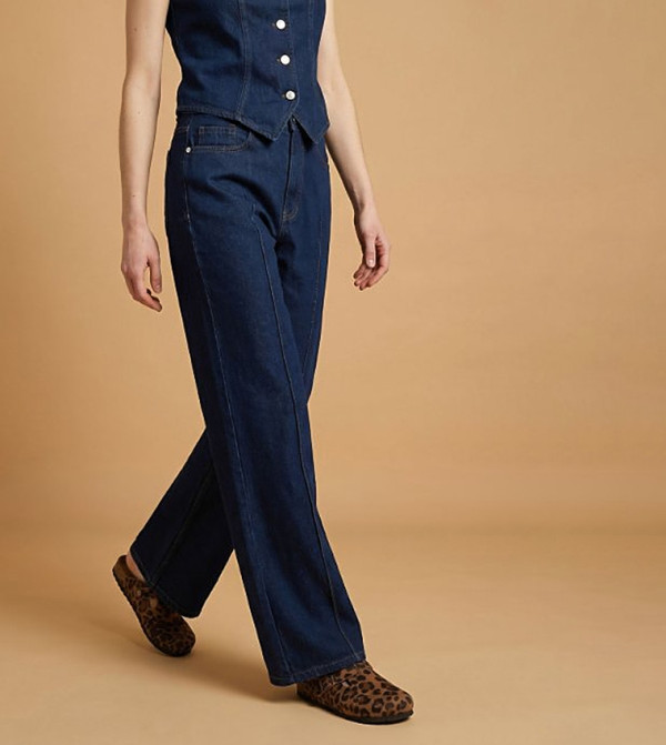 أر آند بي  بناطيل جينز - أزرق Wide Leg Jeans