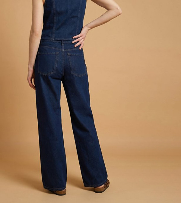 أر آند بي  بناطيل جينز - أزرق Wide Leg Jeans