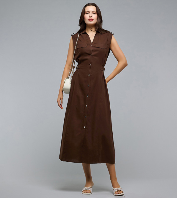 R&B  Shirt & T-Shirt Dresses - Brown Shirt & T-Shirt Dresses