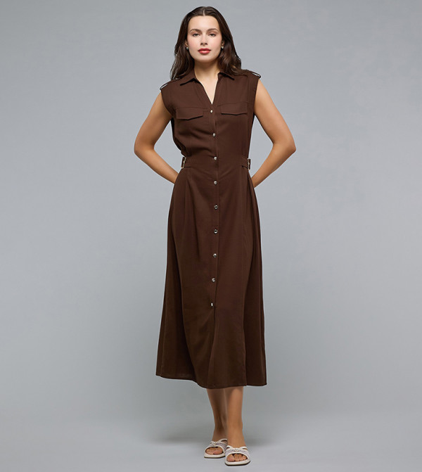 R&B  Shirt & T-Shirt Dresses - Brown Shirt & T-Shirt Dresses