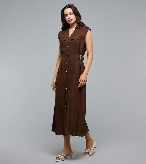R&B  Shirt & T-Shirt Dresses - Brown Shirt & T-Shirt Dresses