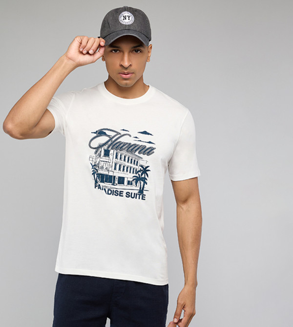 R&B  Clothing - Ivory Round Neck T-Shirts