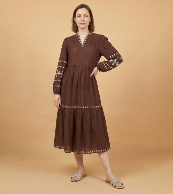 أر آند بي  فساتين كاجوال - بني  Midi Dresses