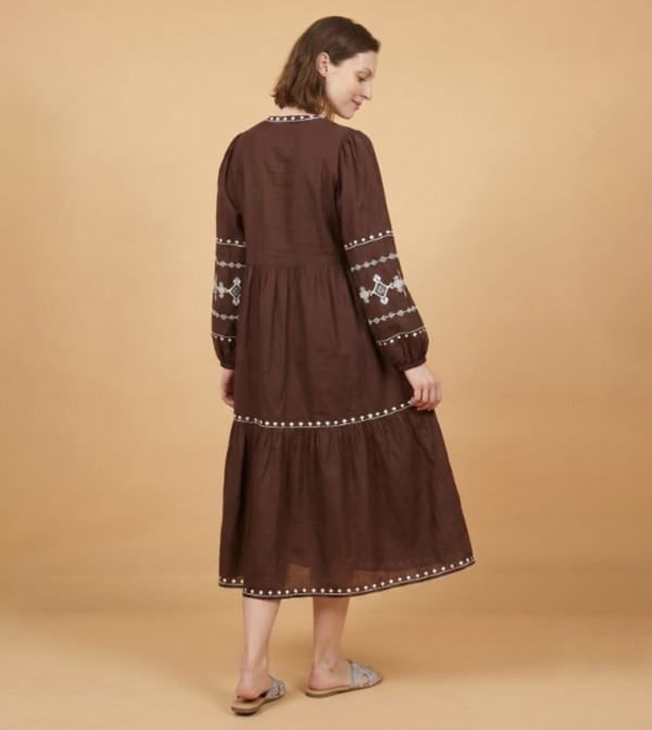 أر آند بي  فساتين كاجوال - بني  Midi Dresses