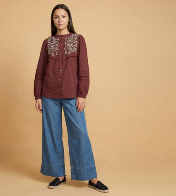 أر آند بي  ساق واسعة - أزرق Wide Leg Jeans