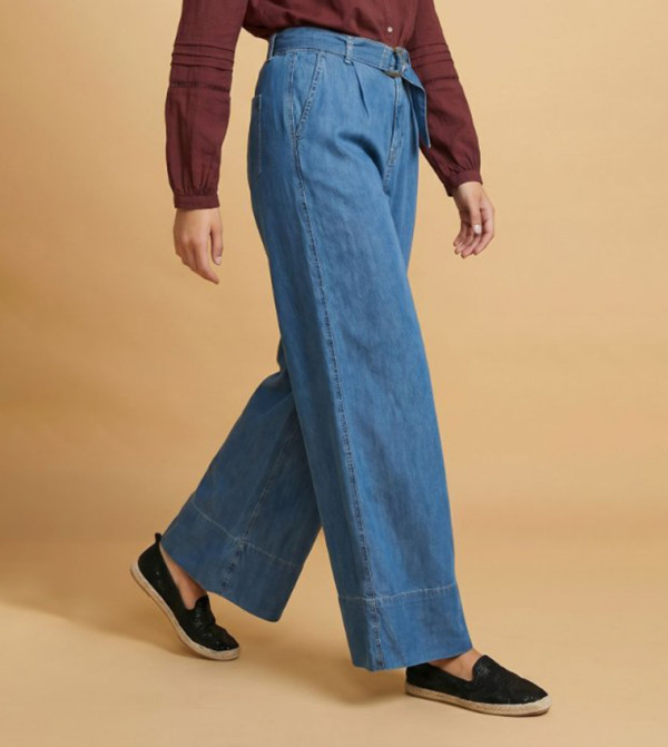 أر آند بي  ساق واسعة - أزرق Wide Leg Jeans
