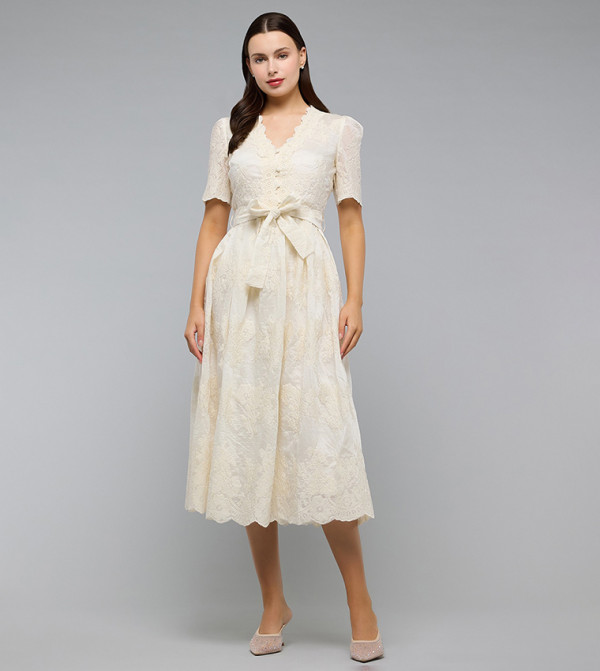 R&B  Clothing - Off White Midi Dresses