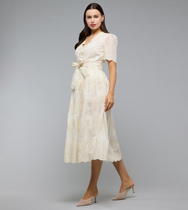 R&B  Clothing - Off White Midi Dresses