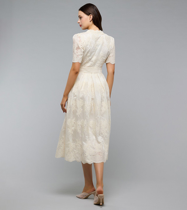 R&B  Clothing - Off White Midi Dresses