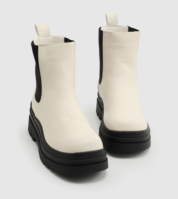 Ardene Platform Footwear - White Chelsea Boots