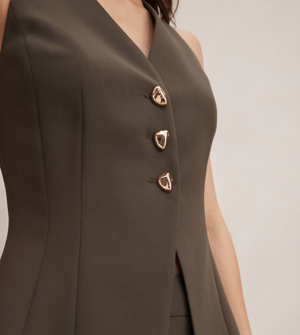 Forever New  Waistcoats - Olive Waistcoats