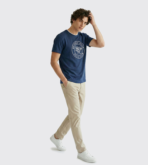 Beverly Hills Polo Club  Clothing - Navy Round Neck T-Shirts