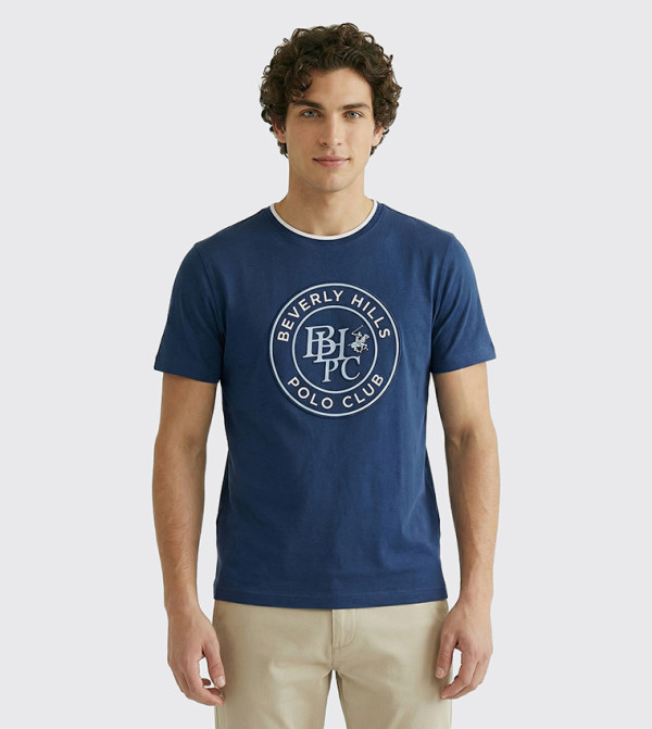 Beverly Hills Polo Club  Clothing - Navy Round Neck T-Shirts