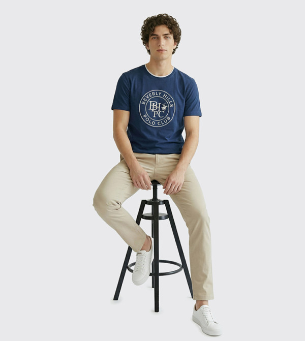 Beverly Hills Polo Club  Clothing - Navy Round Neck T-Shirts