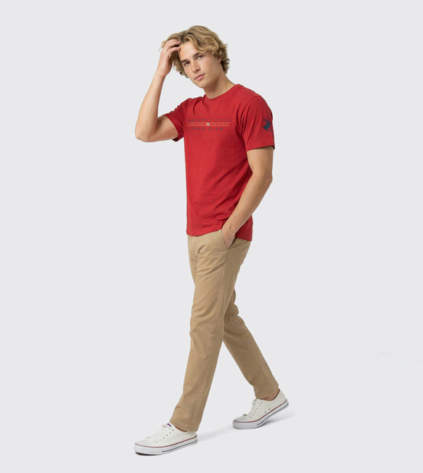 Beverly Hills Polo Club workwear-reworked - Red Round Neck T-Shirts