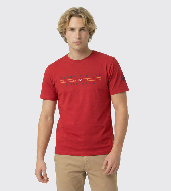 Beverly Hills Polo Club workwear-reworked - Red Round Neck T-Shirts