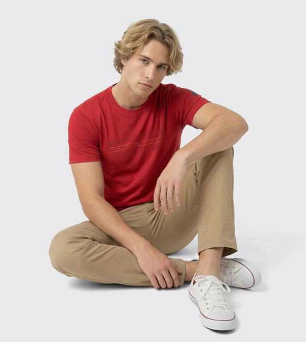 Beverly Hills Polo Club workwear-reworked - Red Round Neck T-Shirts