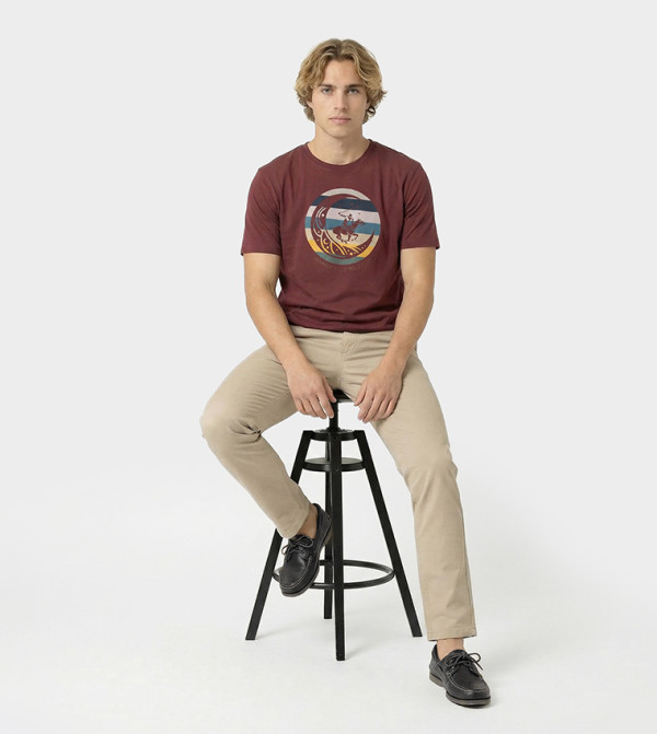 Beverly Hills Polo Club  T-Shirts - Brown Round Neck T-Shirts