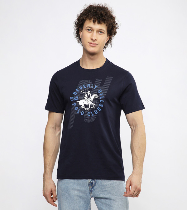 Beverly Hills Polo Club  Clothing - Navy Round Neck T-Shirts