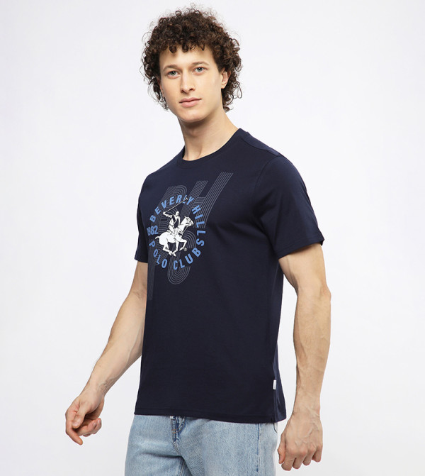 Beverly Hills Polo Club  Clothing - Navy Round Neck T-Shirts