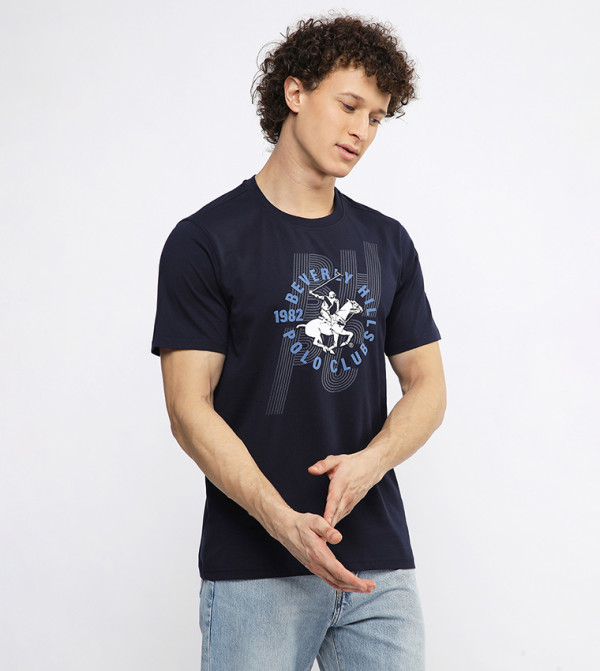 Beverly Hills Polo Club  Clothing - Navy Round Neck T-Shirts