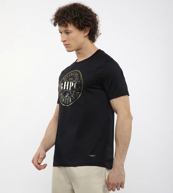 بيفرلي هيلز بولو كلوب  تيشيرتات كاجوال - أسود Round Neck T-Shirts