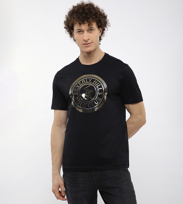 بيفرلي هيلز بولو كلوب  تيشيرتات كاجوال - أسود Round Neck T-Shirts