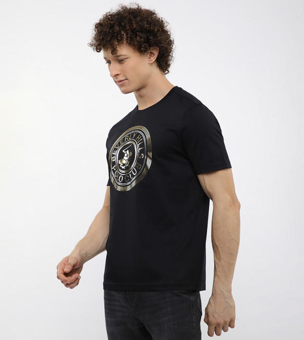 بيفرلي هيلز بولو كلوب  تيشيرتات كاجوال - أسود Round Neck T-Shirts