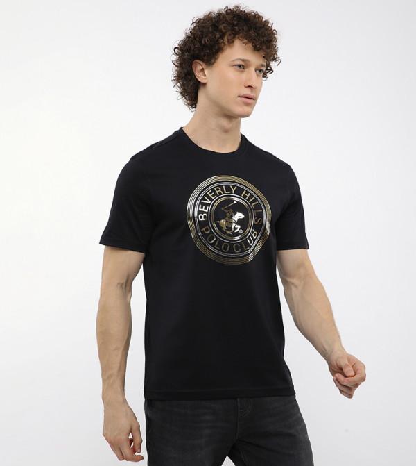 بيفرلي هيلز بولو كلوب  تيشيرتات كاجوال - أسود Round Neck T-Shirts