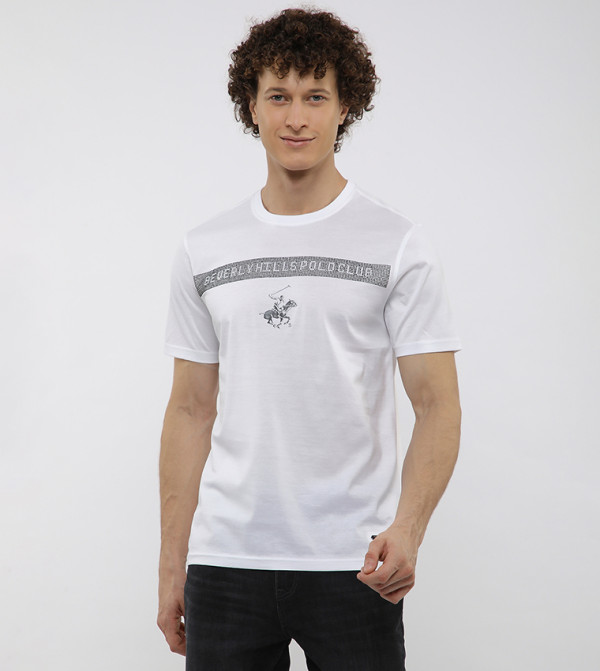 Beverly Hills Polo Club  Casual T-Shirts - White Round Neck T-Shirts