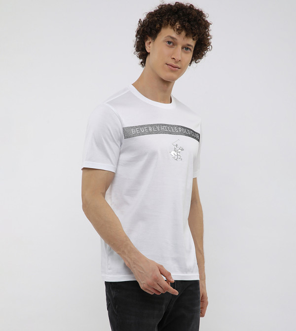 Beverly Hills Polo Club  Casual T-Shirts - White Round Neck T-Shirts