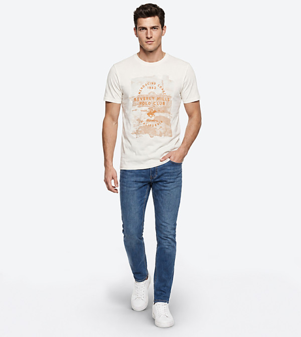 Beverly Hills Polo Club  T-Shirts - Off White Round Neck T-Shirts