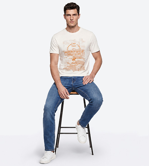 Beverly Hills Polo Club  T-Shirts - Off White Round Neck T-Shirts