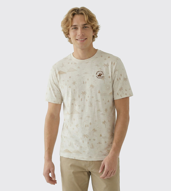 بيفرلي هيلز بولو كلوب  تيشيرتات كاجوال - أوف وايت  Round Neck T-Shirts