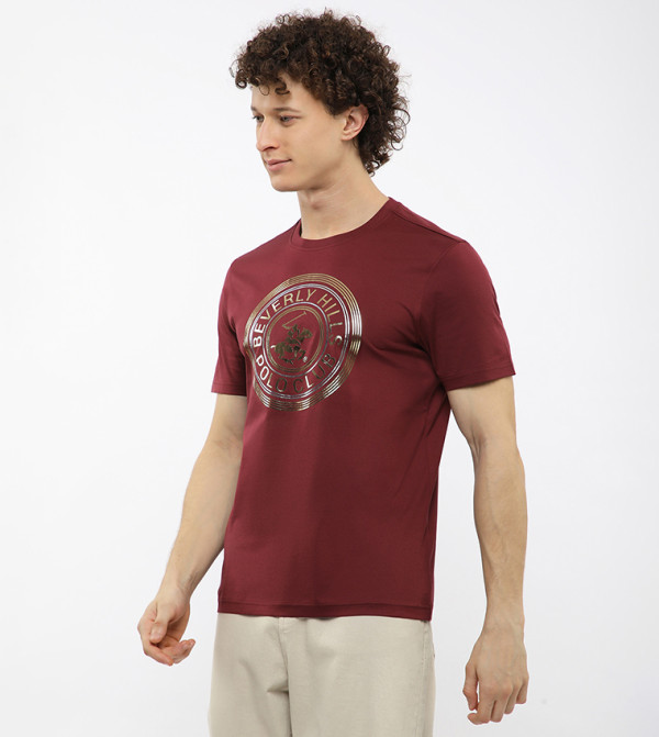 Beverly Hills Polo Club T-Shirts - Maroon Round Neck T-Shirts