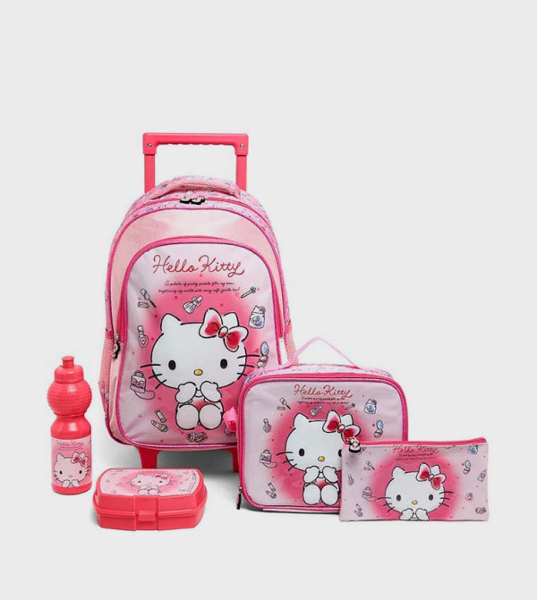 أر آند بي  حقائب مدرسية - وردي طقم حقائب ظهر بعجلات