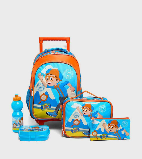 R&B  School Bags - Blue Trolley Backpack Set