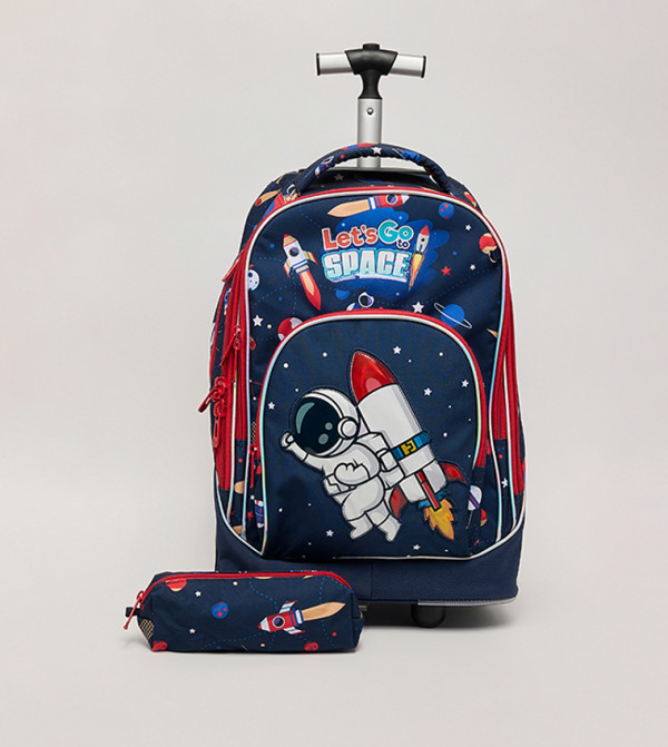 R&B  School Bags - Blue Trolley Backpack Set