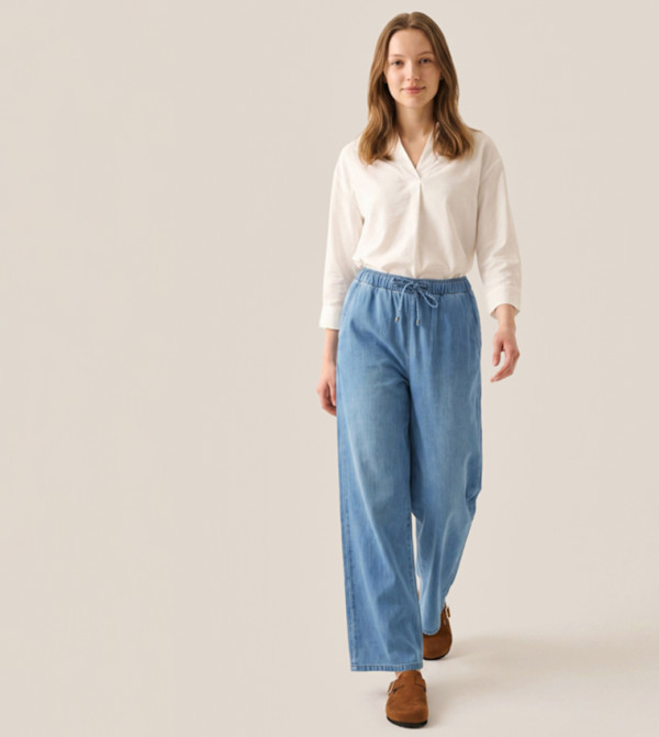 أر آند بي ساق واسعة - أزرق Wide Leg Jeans