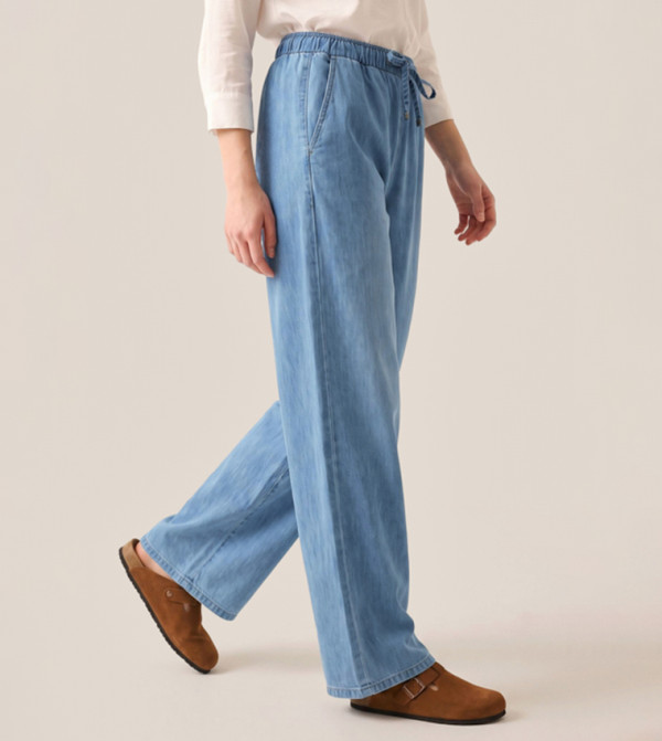 أر آند بي ساق واسعة - أزرق Wide Leg Jeans