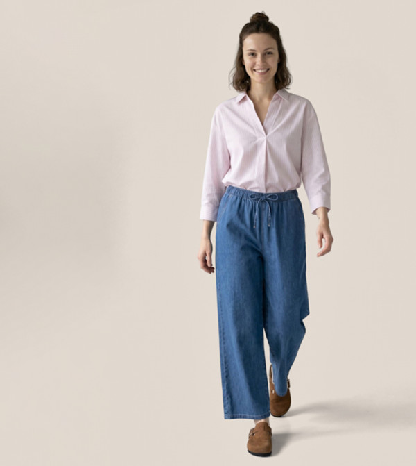 أر آند بي ساق واسعة - أزرق Wide Leg Jeans