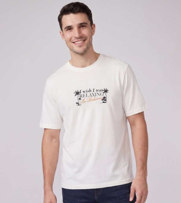 R&B R&B - Off White Round Neck T-Shirts