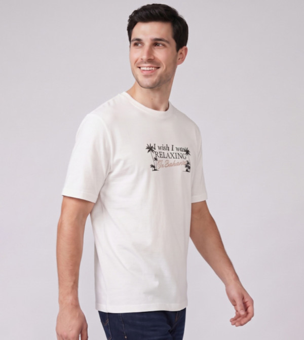 R&B R&B - Off White Round Neck T-Shirts