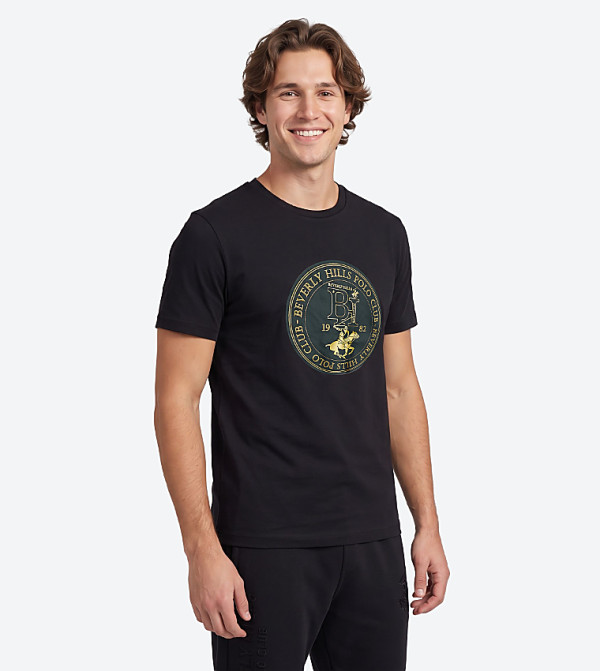 بيفرلي هيلز بولو كلوب  تيشيرتات كاجوال - أسود Round Neck T-Shirts