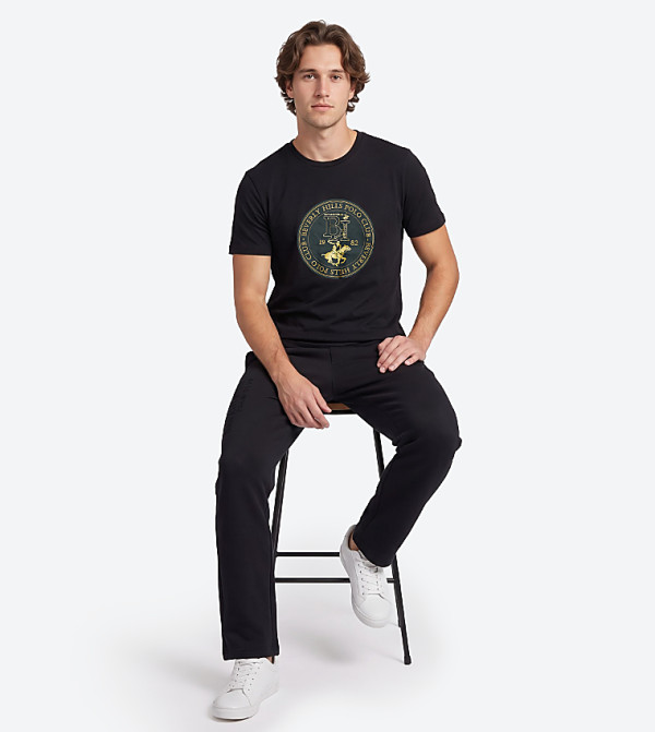 بيفرلي هيلز بولو كلوب  تيشيرتات كاجوال - أسود Round Neck T-Shirts