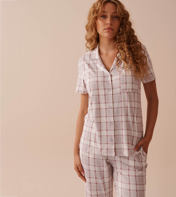 La Vie en Rose  checkered-plaid-w - Grey Tops